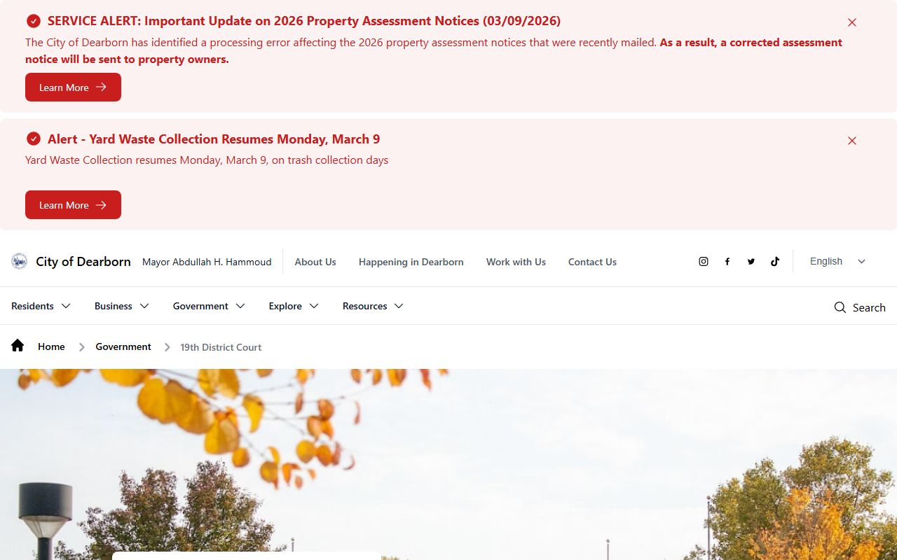 19th District Court website for Dearborn civil court records