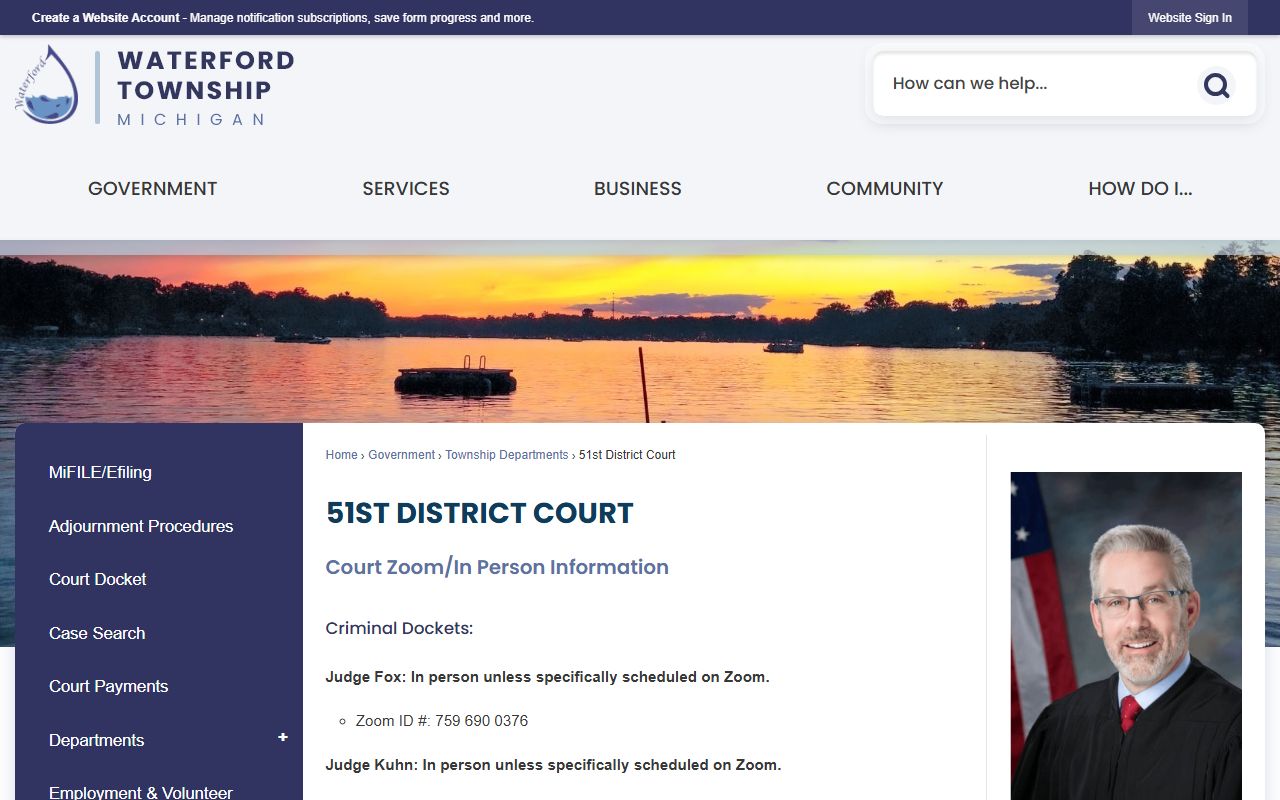 51st District Court page for Waterford civil court records