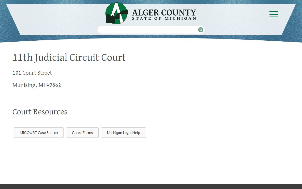 Alger County Circuit Court page for Alger County civil court records