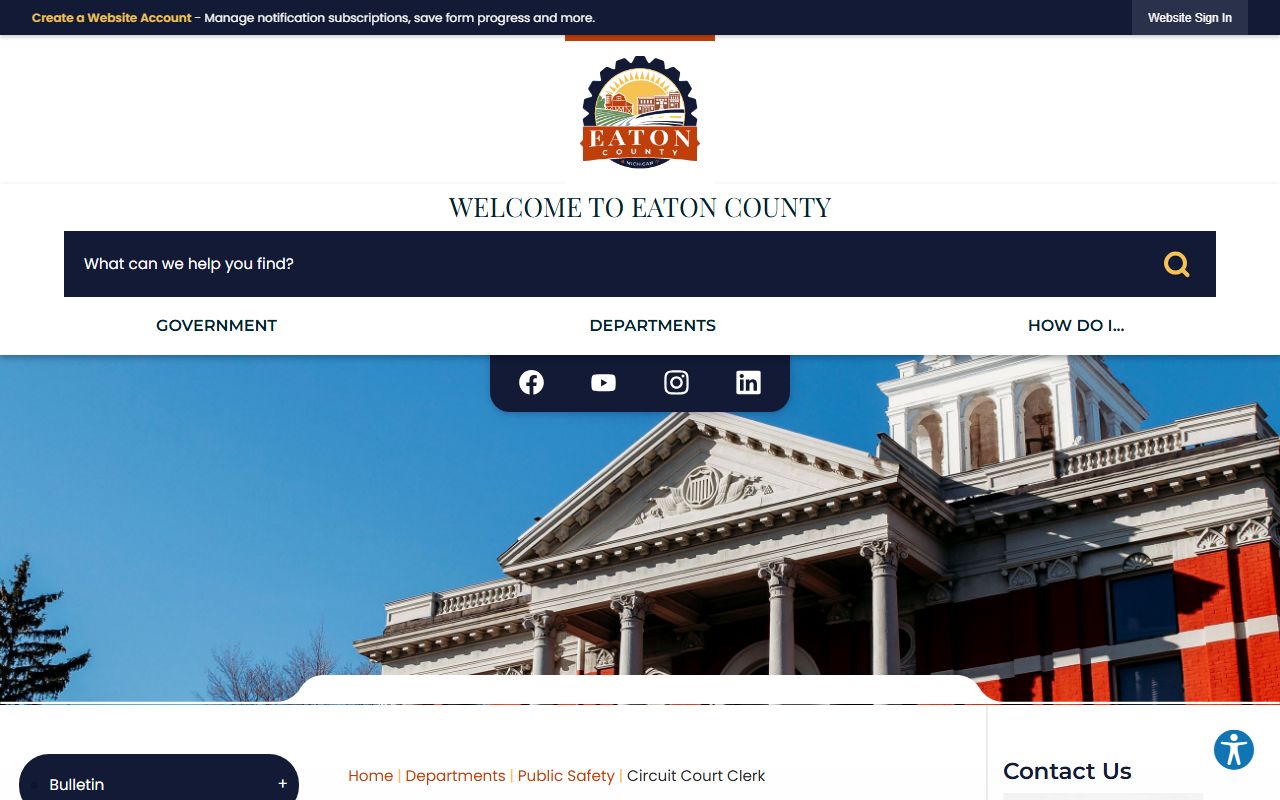 Eaton County Circuit Court Clerk page for civil court records information