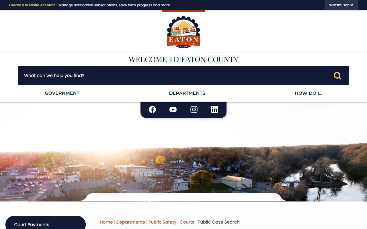 Eaton County public case search portal for civil court records