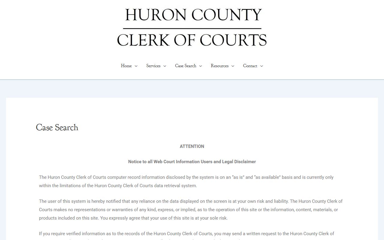 Huron County Clerk case search for civil court records