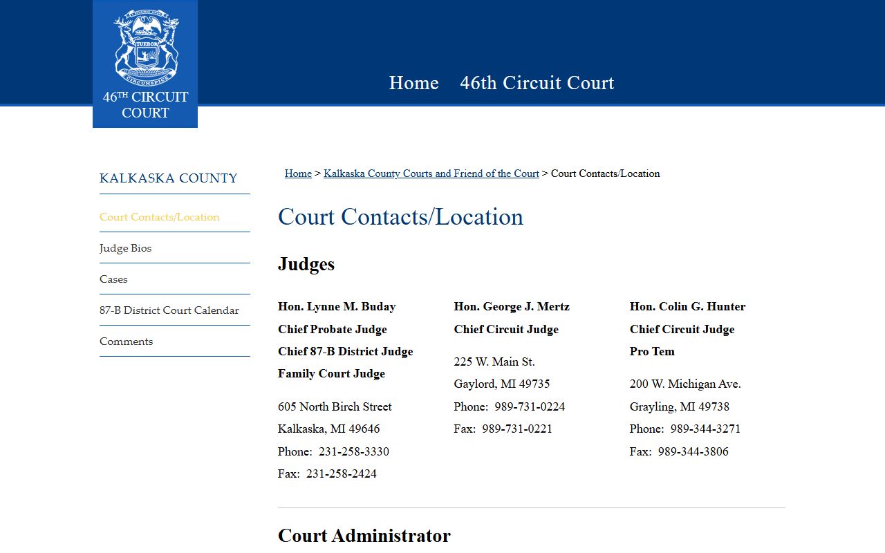 Kalkaska County court contacts for civil court records