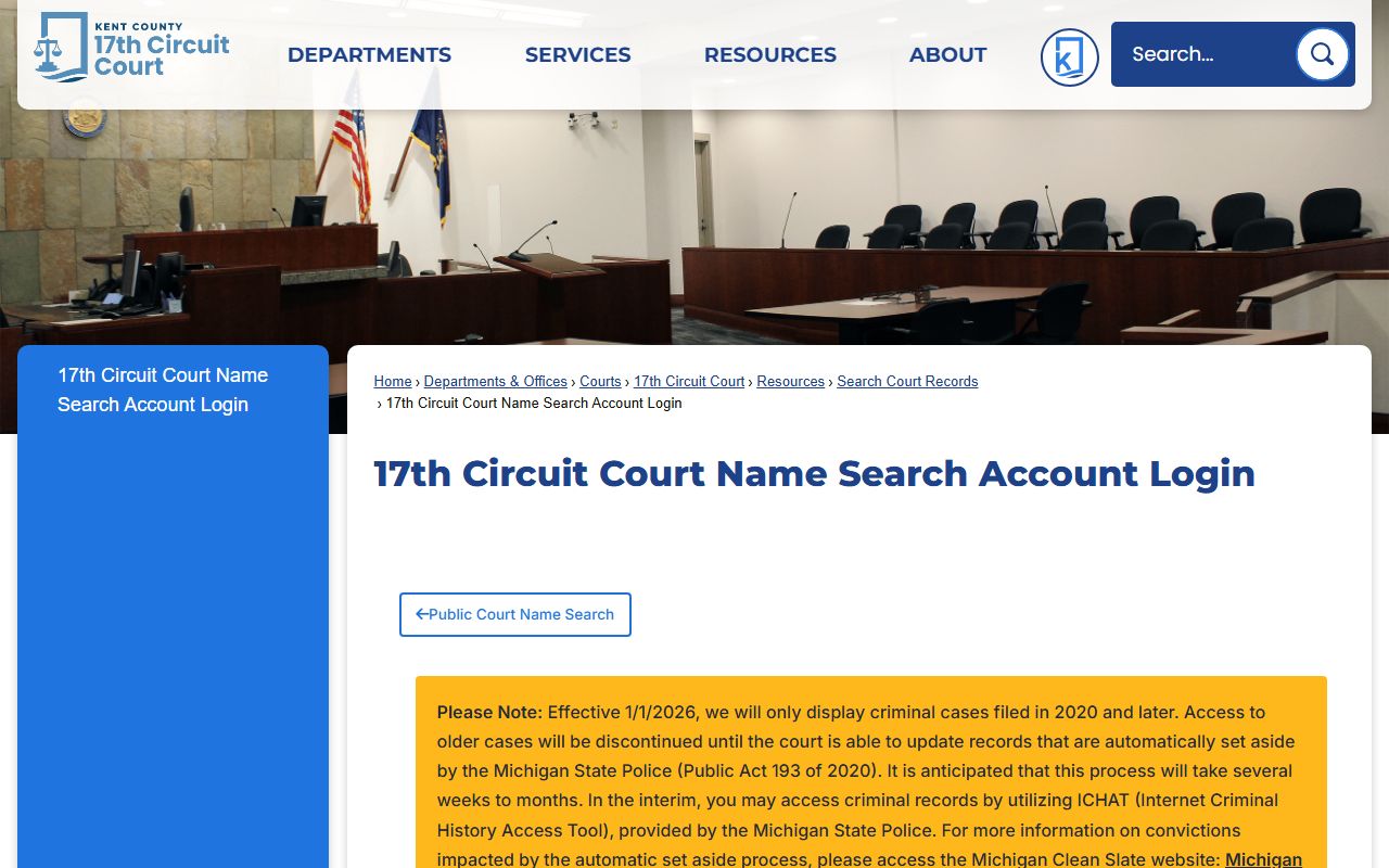Kent County 17th Circuit Court name search login for civil court records