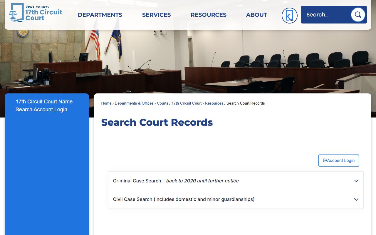 Kent County search court records page for civil court records