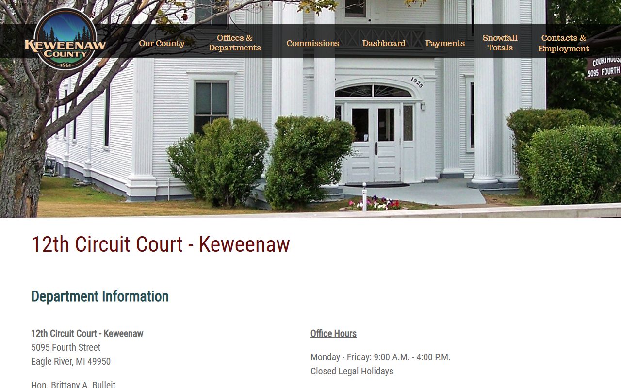 Keweenaw County 12th Circuit Court page for civil court records