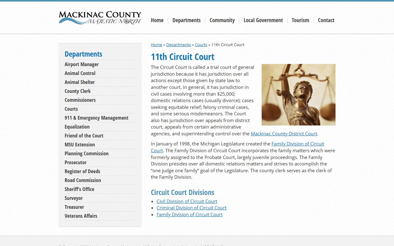 Mackinac County 11th Circuit Court page for civil court records