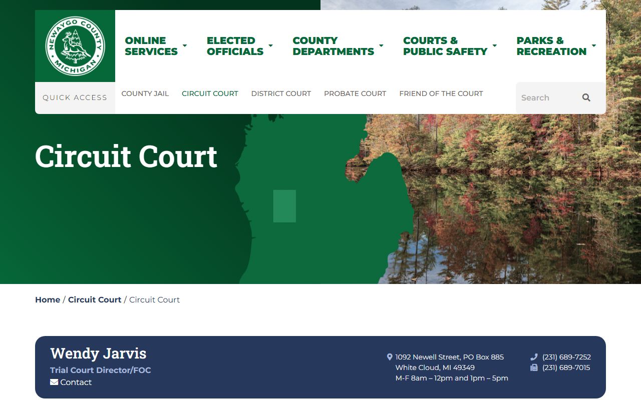 Newaygo County circuit court page for civil court records