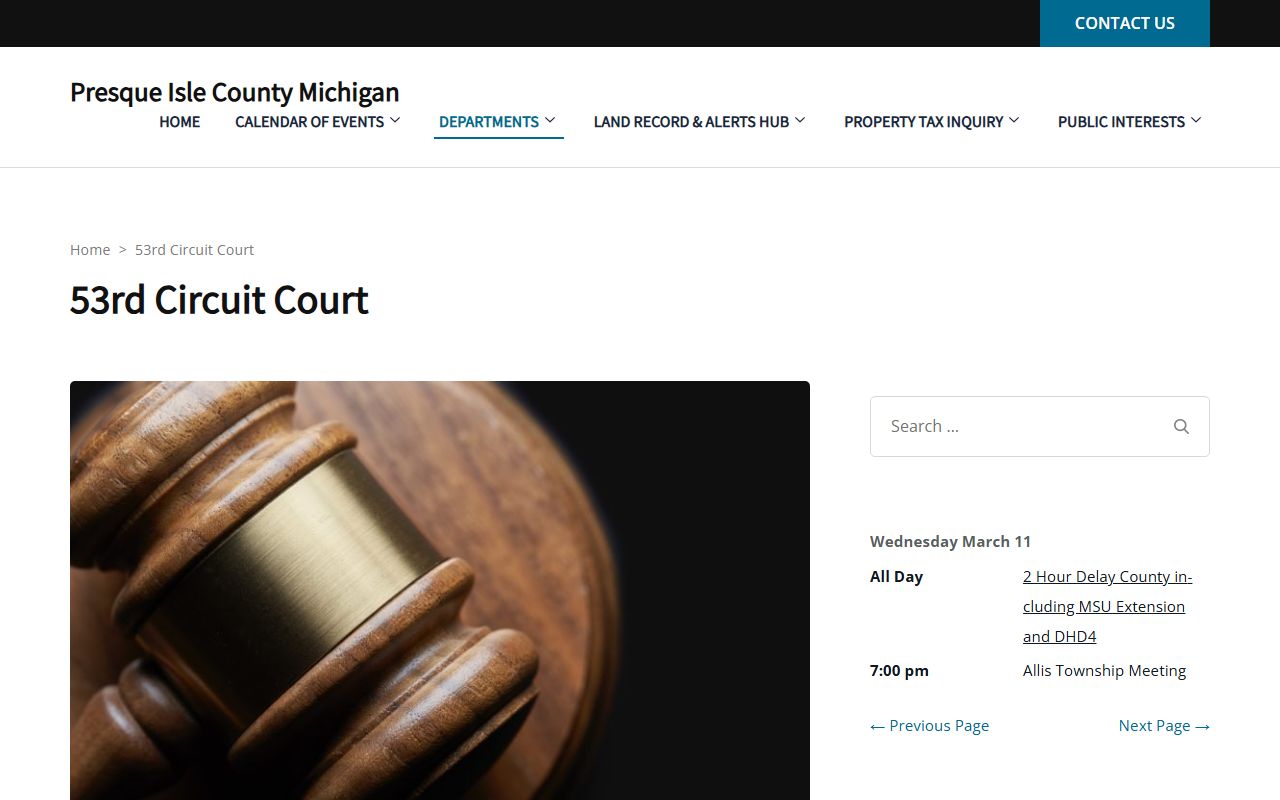 53rd Circuit Court page for Presque Isle County civil court records