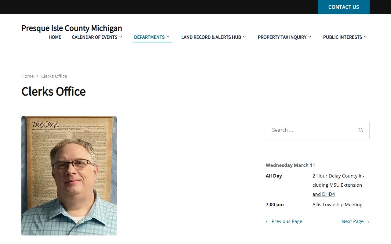 Presque Isle County Clerk office page for civil court records