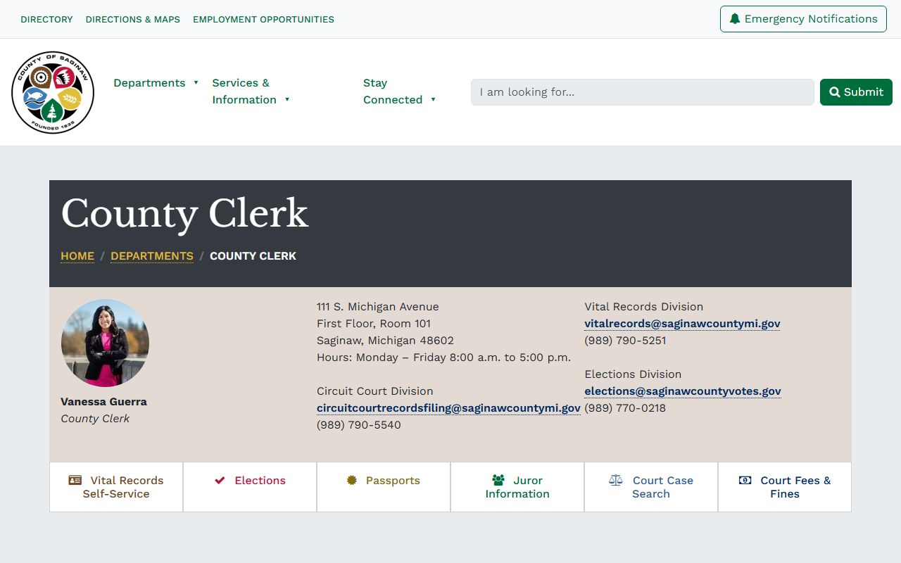 Saginaw County Clerk page for civil court records